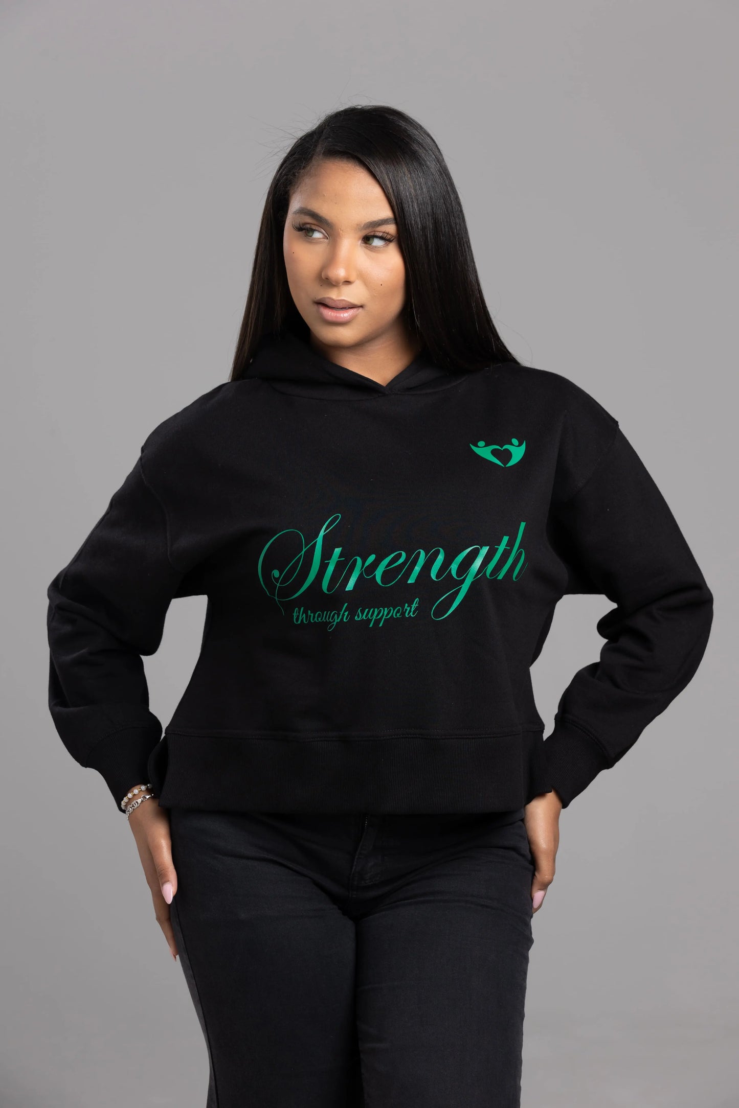 Strength Through Support” Hoodie – Teal Edition
