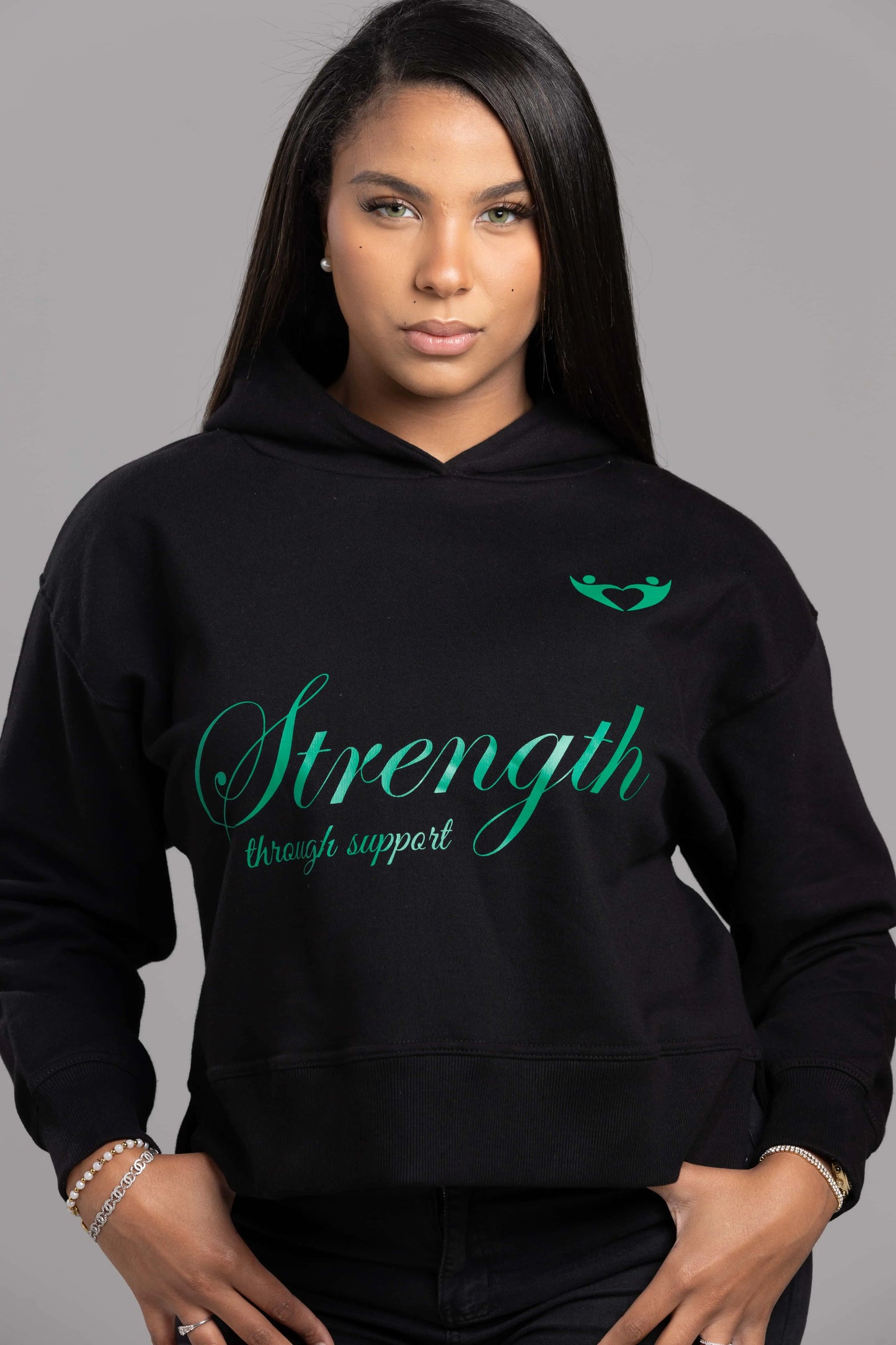 Strength Through Support” Hoodie – Teal Edition