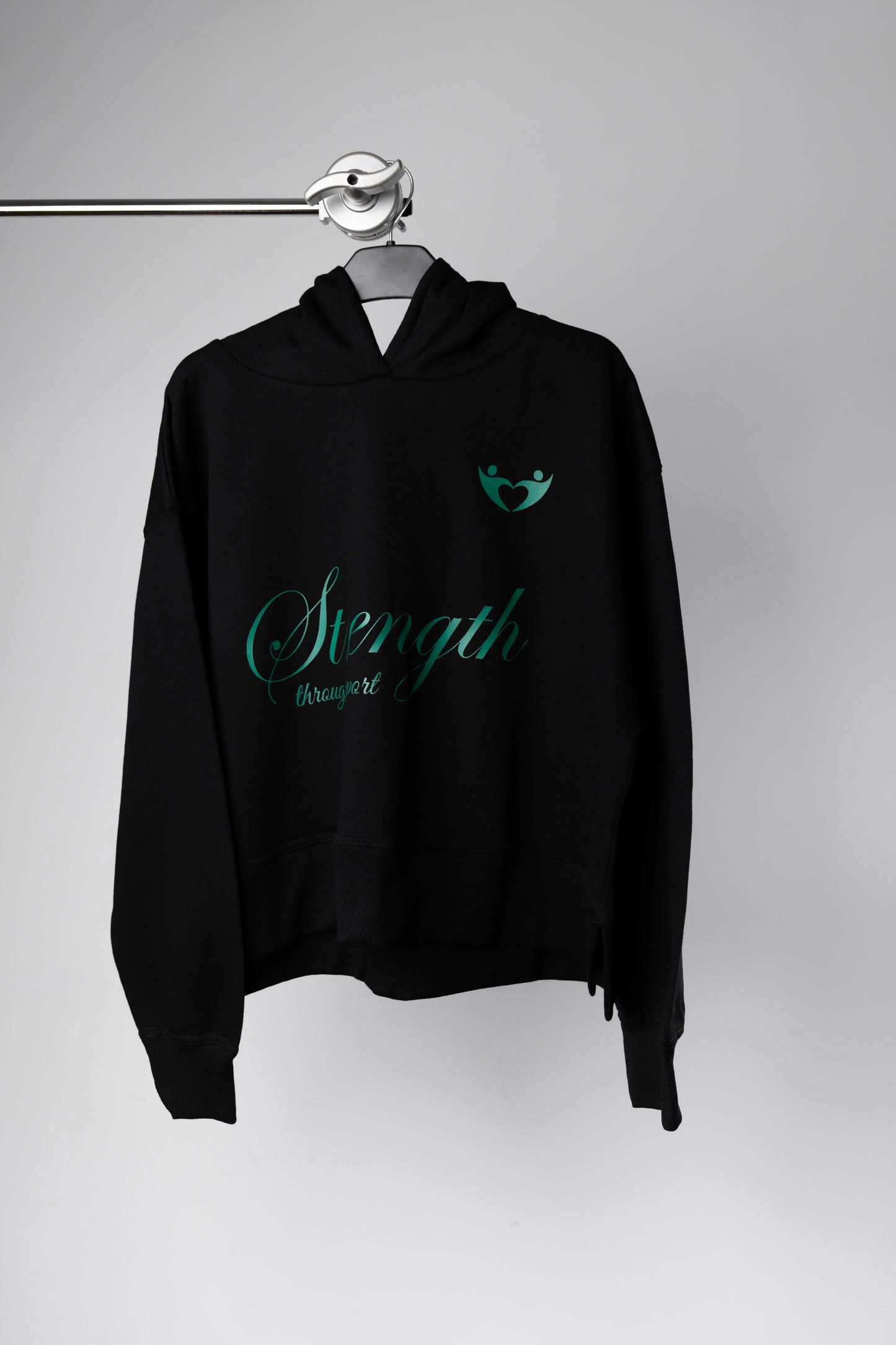 Strength Through Support” Hoodie – Teal Edition